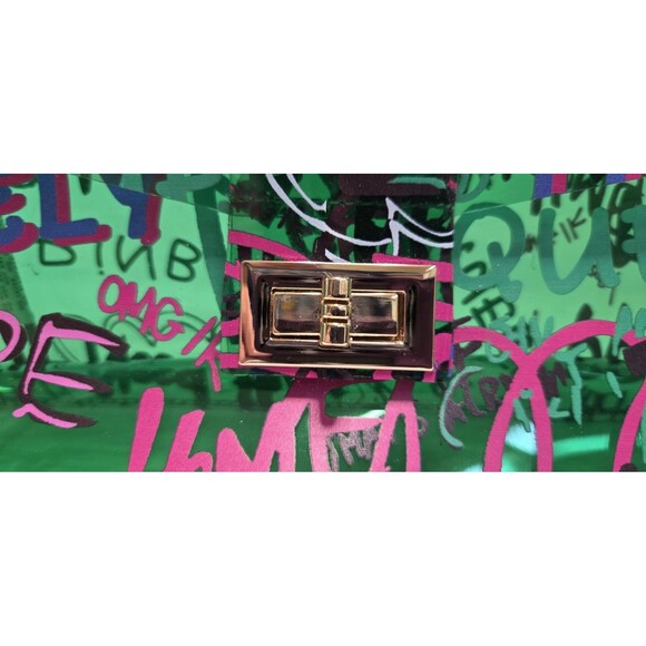 Jelly Graffiti Clear Bag Twst Lock Hand Purse 6 X 9.5 x 2.5 Unusual Funky Unique - Picture 6 of 8